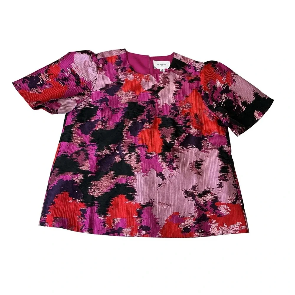 NWOT Tuckernuck Pomander Place Red Pink Jacquard Lyla Blouse Med Classy Elegant